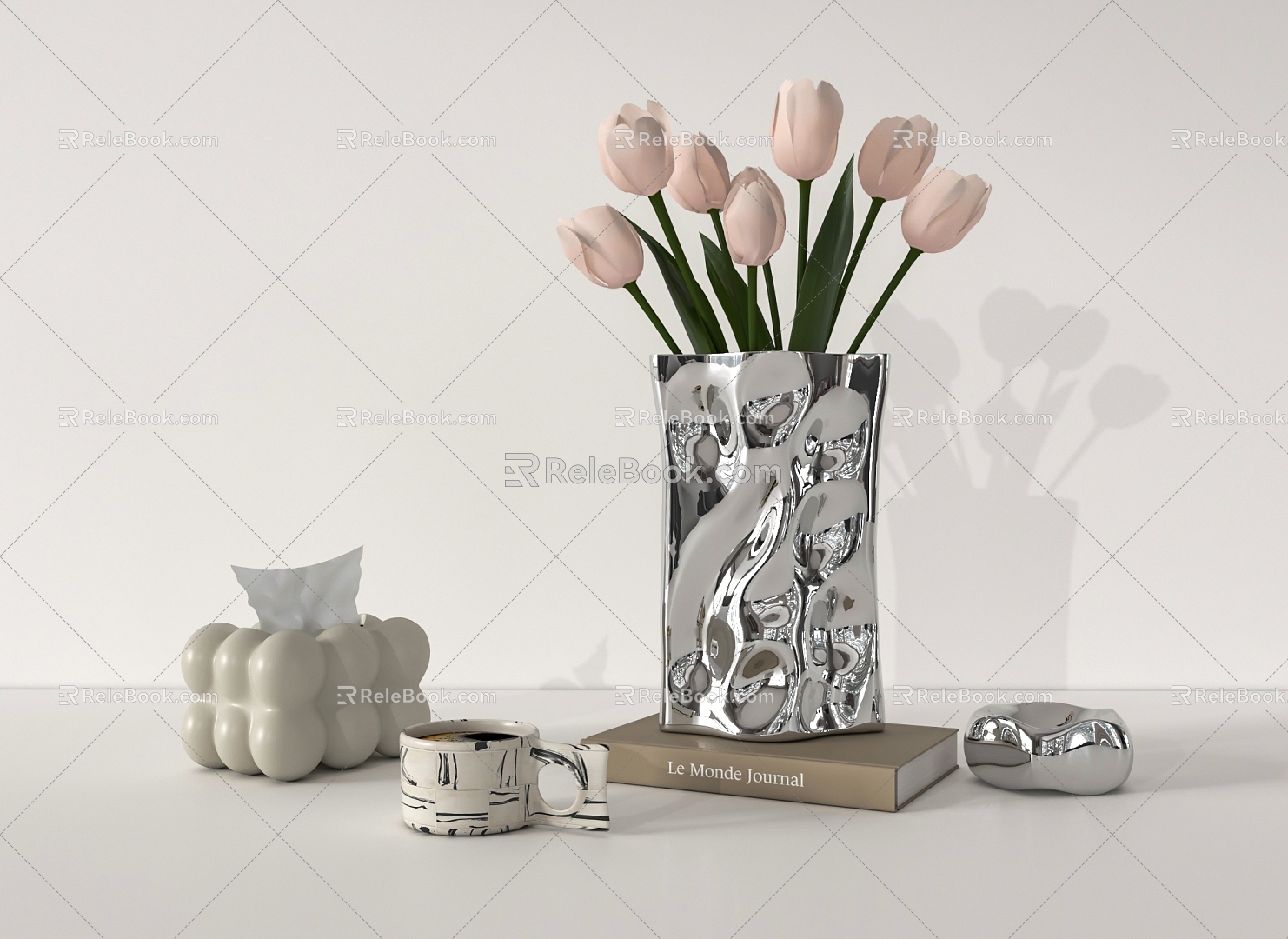 Metal Vase Tulip Tissue Box 3d model