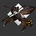 Vibrant Robed Game Movie Character Holding Golden Orb with Flowing Cape Standing on White Base