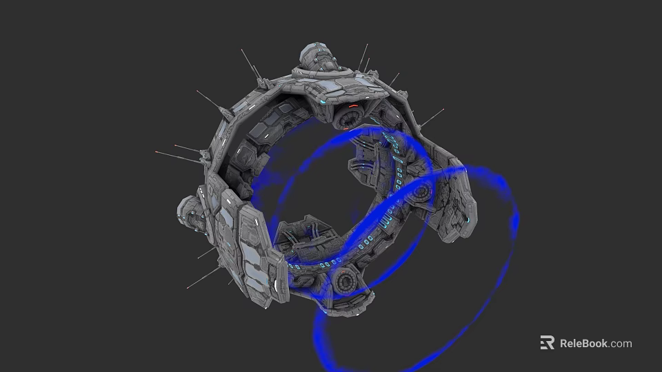 Futuristic Car Mechanical Structure With Circular Design And Blue Halo Rings 3d model 