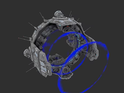 Futuristic Car Mechanical Structure With Circular Design And Blue Halo Rings 3d model