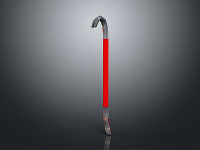 Industrial Metal Tool With Curved Hook And Red Long Handle Design 3d model