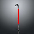 Industrial Metal Tool With Curved Hook And Red Long Handle Design