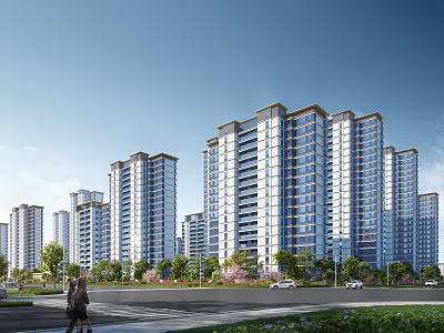 Modern High Rise Residential Buildings With Lush Greenery And Road Surroundings 3d model