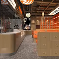 Huainan Beef Soup Restaurant Interior With Orange Decor And Counter Design