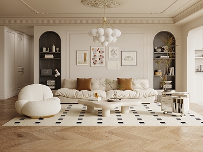 Cream Living Room French Living Room 3d model