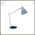 Modern Desk Lamp With Adjustable Metal Arm And Black Lampshade Against Light Gray Curtains