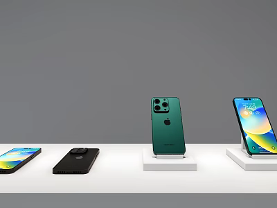 Mobile Phones Showcase With Different Colors And Screen Displays On Stands 3d model