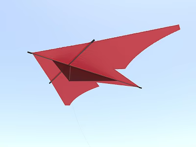 Red Triangular Kite Flying In Clear Blue Sky With Fabric Wings 3d model