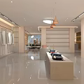 Modern Clothing Store Interior With Bright Lighting Central Display Table And Wooden Display Shelves