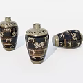 Three Traditional Brown And White Ceramic Vases With Intricate Patterns