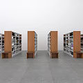 Modern Wooden And White Bookcase Units With Books Magazines And Small Benches