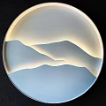 Circular Wall Decor with Mountain Silhouette Illuminated Light Blue White Gradient Modern Home Interior Design 3d model