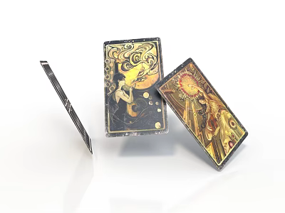 Ornate Decorative Cards With Intricate Gold Patterns And Black Backgrounds 3d model