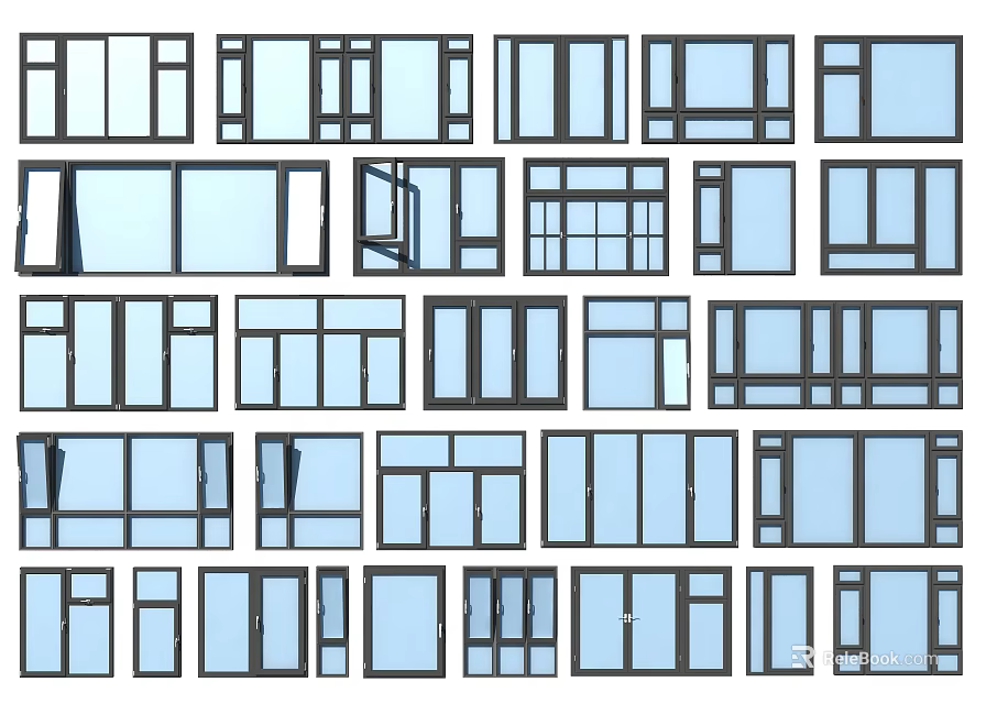 Various Casement Windows Design Styles With Different Frame Structures And Glass Types 3d model 