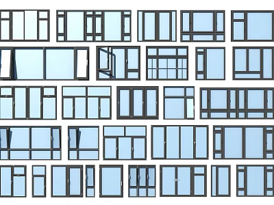Various Casement Windows Design Styles With Different Frame Structures And Glass Types 3d model