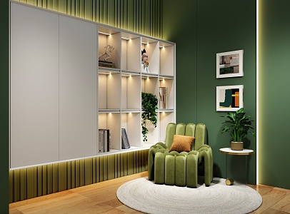 Modern Display Cabinet Bookcase Lazy Sofa Leisure Chair Corner Hanging Picture 3d model