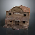 Saloon Background Wall with Wooden Structure Arched Top Red Tiled Roof Signboard Porch and Steps