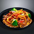 Delicious Stir Fried Noodles With Sliced Meat Broccoli And Red Chili Peppers