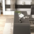 Sleek Modern Black Executive Office Desk With Side Storage Cabinet For Bright Spacious Home Office