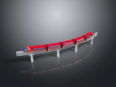 Red High Speed Train Model With Multiple Cars On Track Against Gray Background 3d model