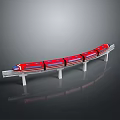 Red High Speed Train Model With Multiple Cars On Track Against Gray Background