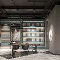 Modern Showroom Interior With Display Shelves Wooden Cabinets And Marble Floor