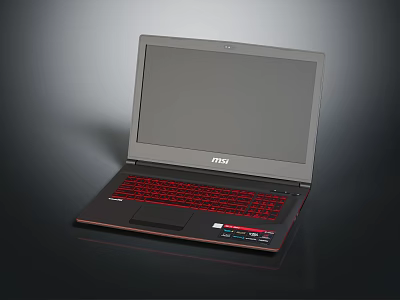 MSI Modern Laptop With Red Keyboard Dark Gray Body And Open Screen 3d model