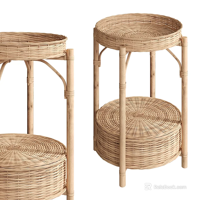 Natural Wicker Tea Table and Chairs with Bamboo Frame Round Design 3d model 