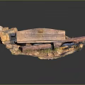 Wooden Outdoor Bench Placed On Natural Rocks With Green Grass Surroundings
