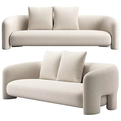 Modern Beige Two-Seater Sofa With Rounded Armrests Soft Cushions And Sleek Design 3d model