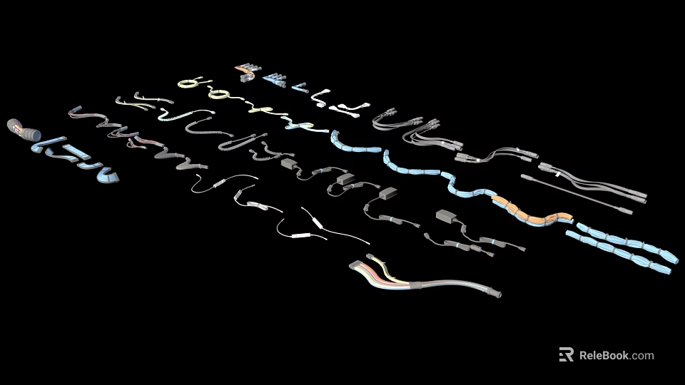 Modern Abstract Art Design With Colorful Curved Lines And Decorative Patterns 3d model 