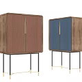 Modern Console And Side Cabinet With Red Blue Fabric Wooden Doors Gold Metal Handles