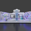 Futuristic Exhibition Space With Modern Design Curved Structures Illuminated Display Stand And Screens