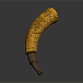 Yellow Decorative Horn Shaped Ornament With Wooden Base And Engraved Patterns