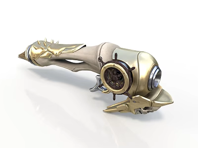 Steampunk Mechanical Device with Gold Beige Finish Gear Details and Spiked Design 3d model