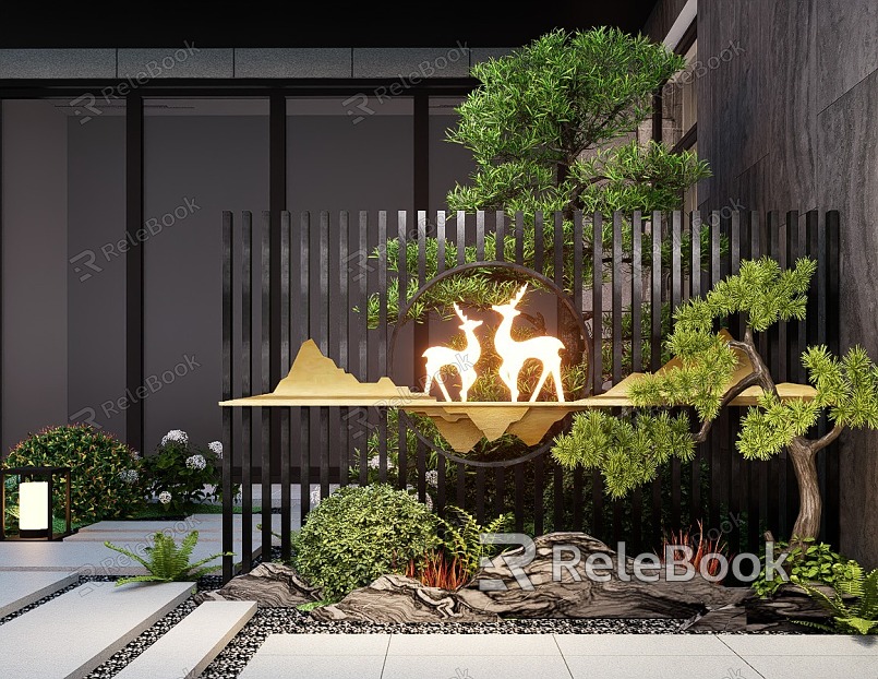 New Chinese Courtyard Landscape Wall Landscape Grille Landscape Wall Landscape Background Wall model