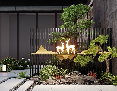 New Chinese Courtyard Landscape Wall Landscape Grille Landscape Wall Landscape Background Wall 3d model