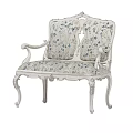Classic White Frame Two-Seater Sofa With Floral Pattern Upholstery And Carved Armrests