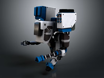 Mechanical Robot 3D Model Design Featuring Blue White Color And Mechanical Arms Legs Structure 3d model