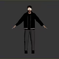 Man Wearing Black Jacket Gray Pants And Cap Standing With Open Arms Pose 3d model