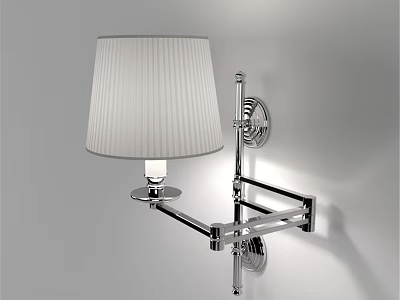 Modern Wall Sconce With White Ribbed Lampshade And Chrome Adjustable Arm 3d model