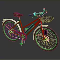 Red Modern Bicycle With Brown Seat And Front Basket For Urban Riding