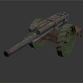 Vintage Rusted Military Old Cannon with Long Barrel and Metal Wheels