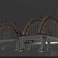 Double Arch Bridge Design With Metal Frames Stone Pillars And Decorative Tops 3d model