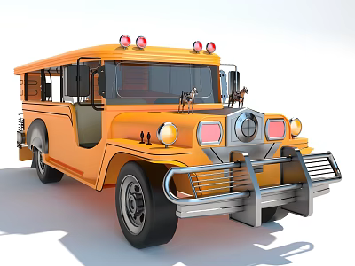 Vibrant Orange School Bus Featuring Classic Design Retro Grille And Roof Lights 3d model
