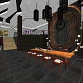 Traditional Chinese Clubhouse Interior With White Dead Tree Long Wooden Table And Chairs