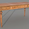 Wooden Office Desk With Carved Legs And Drawers On Gray Background