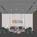 Modern Conference Room Interior With Green Chairs Sofa Coffee Table And Decorative Painting