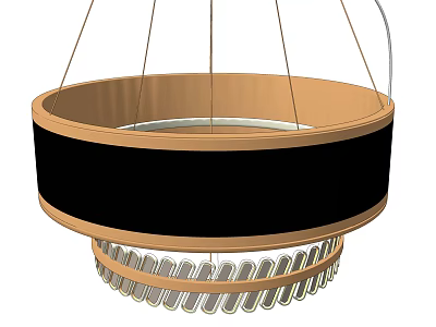 Modern Circular Pendant Chandelier With Wooden Frame Black Panel And Grid Base 3d model