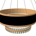 Modern Circular Pendant Chandelier With Wooden Frame Black Panel And Grid Base